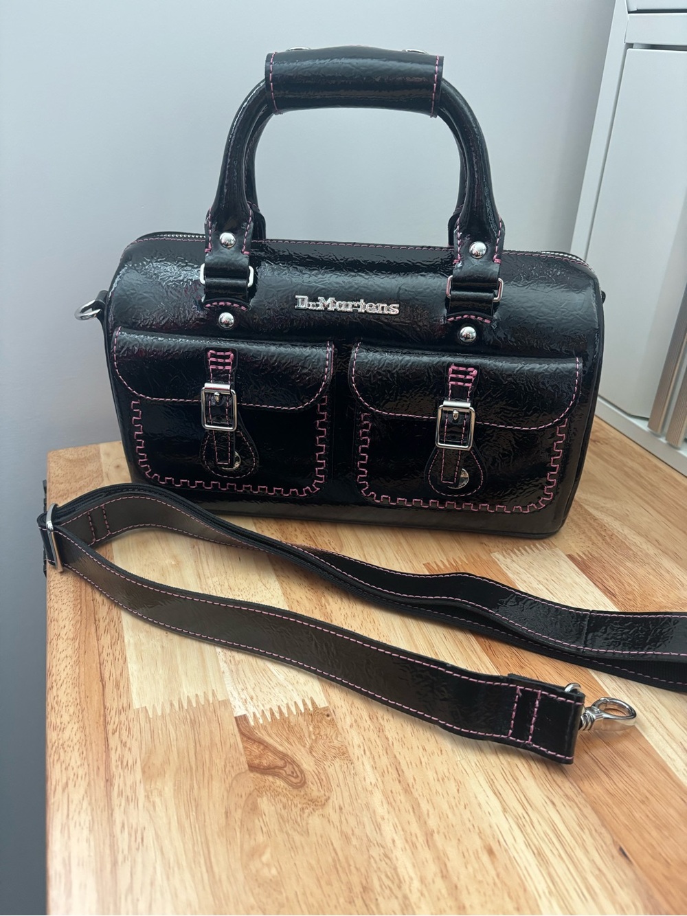 Dr. Martens Black Satchel with Pink Stitching